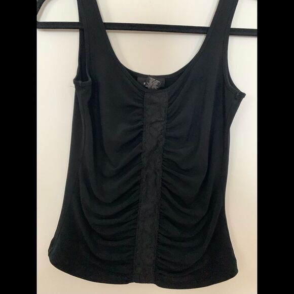 Express black sleeveless tight blouse, lace decorated front, great condition, S - Picture 1 of 7